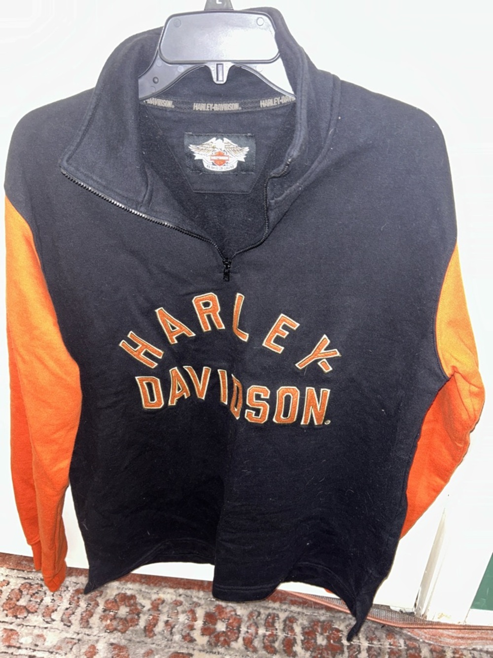 Harley-Davidson Black Sweater with Orange Sleeve Panels & Logo